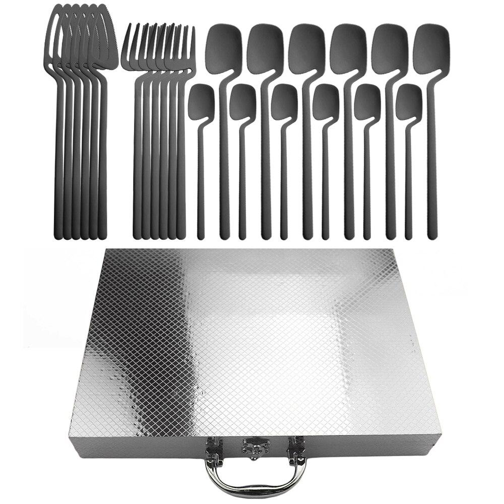 24Pcs Dinnerware Set 304 Stainless Steel Knife Fork Coffee Spoon Wedding Party Travel Home Luxury Silverware Cutlery Set With Silver Gift Box