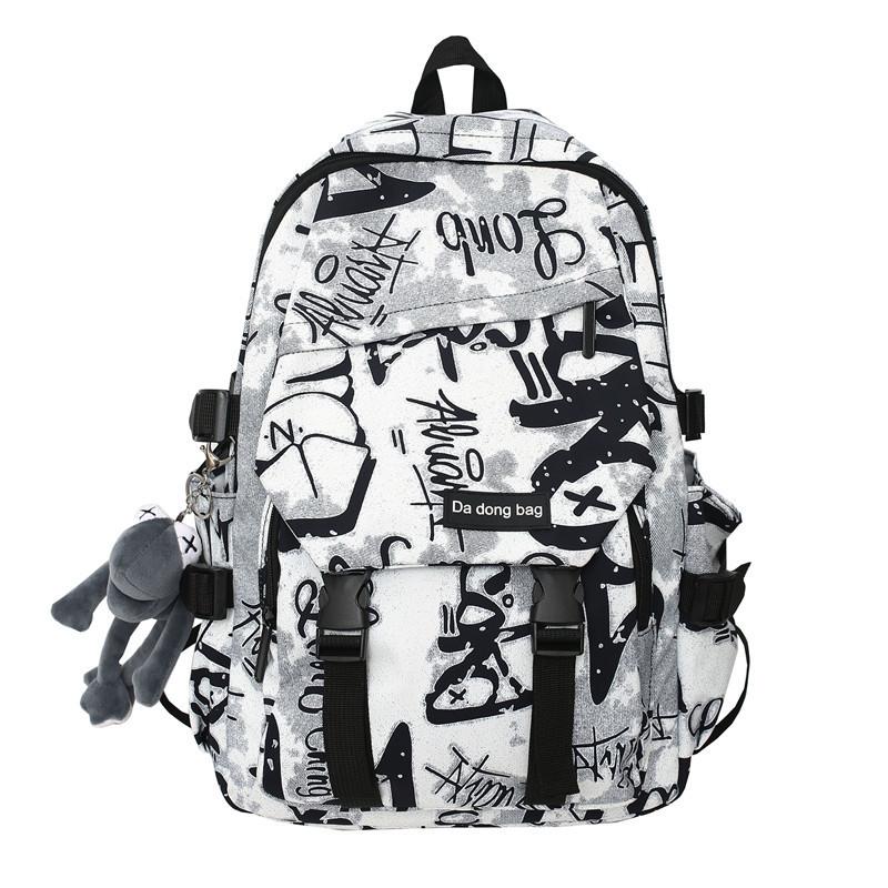 

A Large-capacity Backpack for College Students A Trendy Backpack for High School and Junior High School Students + Gray Frog Pendant