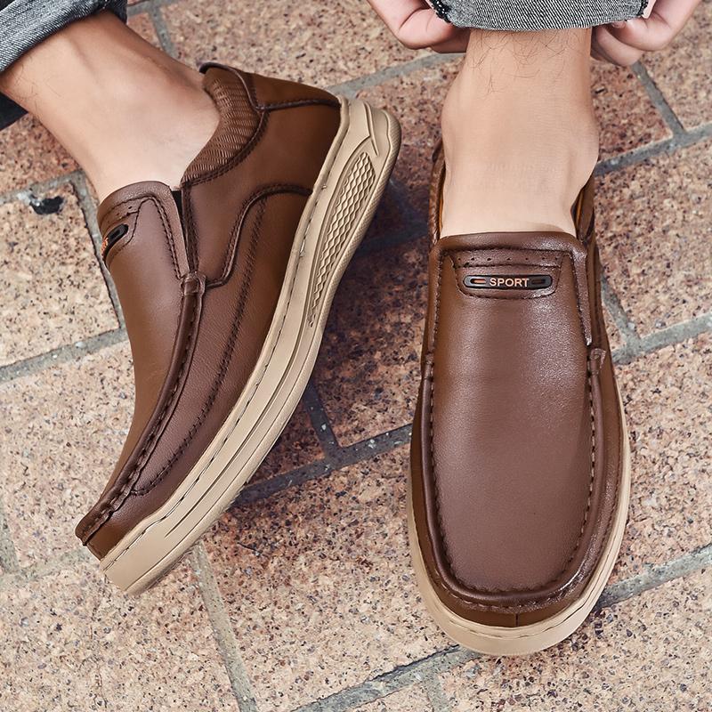 Genuine Leather Mens Shoes Brand Men Casual Shoes Slip On Loafers Flats Soft Oxford Shoes Top Quality Outdoor Shoes Men Sneakers