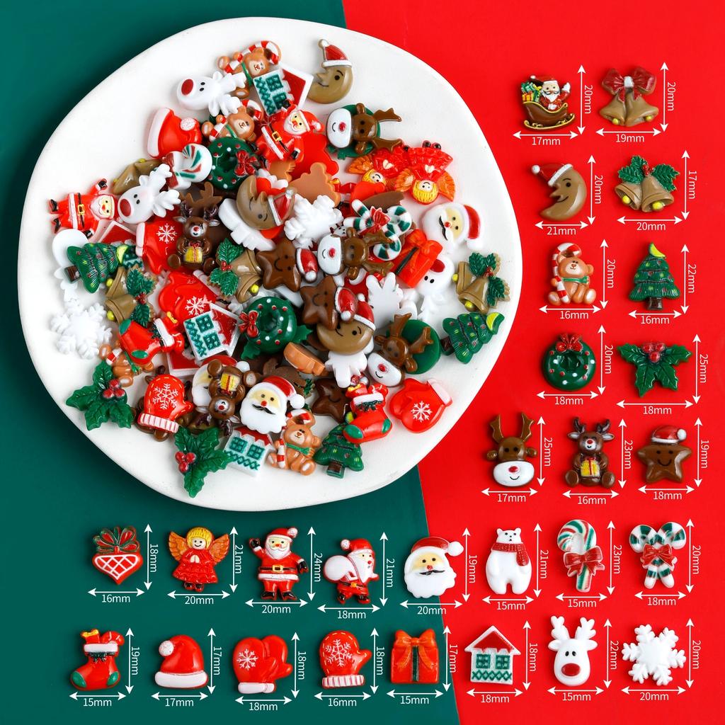 10-200pcs Kawaii Resin Christmas Charms Earring Pendant Diy Keyring Jewelry  Christmas Hanging Ornaments Decoration