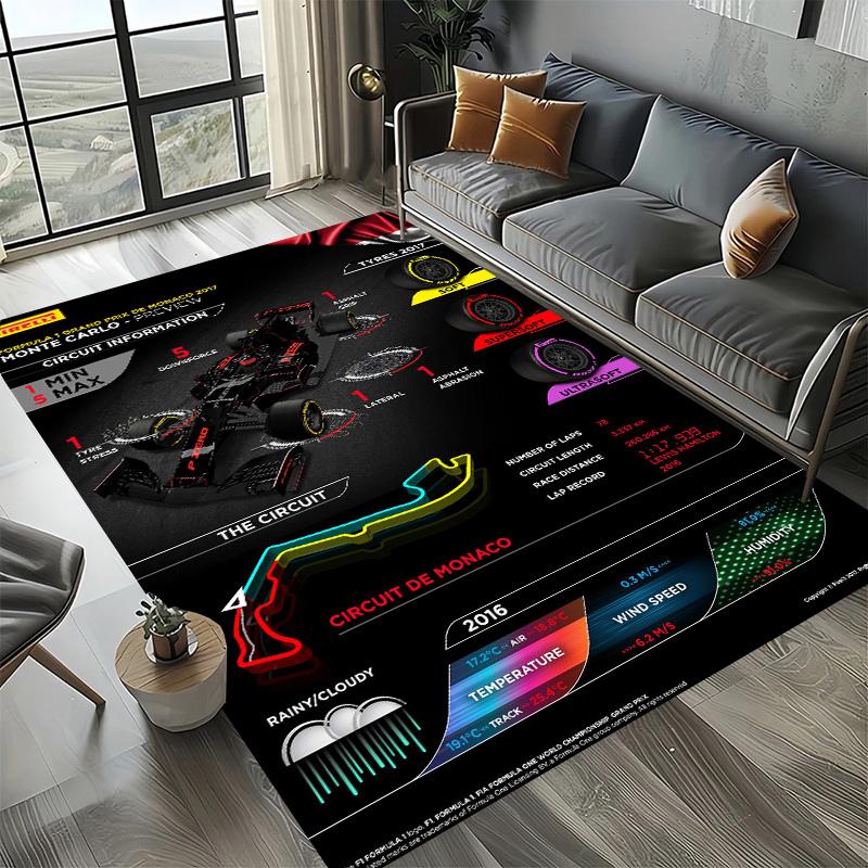 Alfombra Decorativa Tema Automovilismo Fórmula 1 Alfombra Amante de las Carreras Alfombra de Cuatro Estaciones Impresa con Circuito F1 Imola Monaco para Habitación Sofá