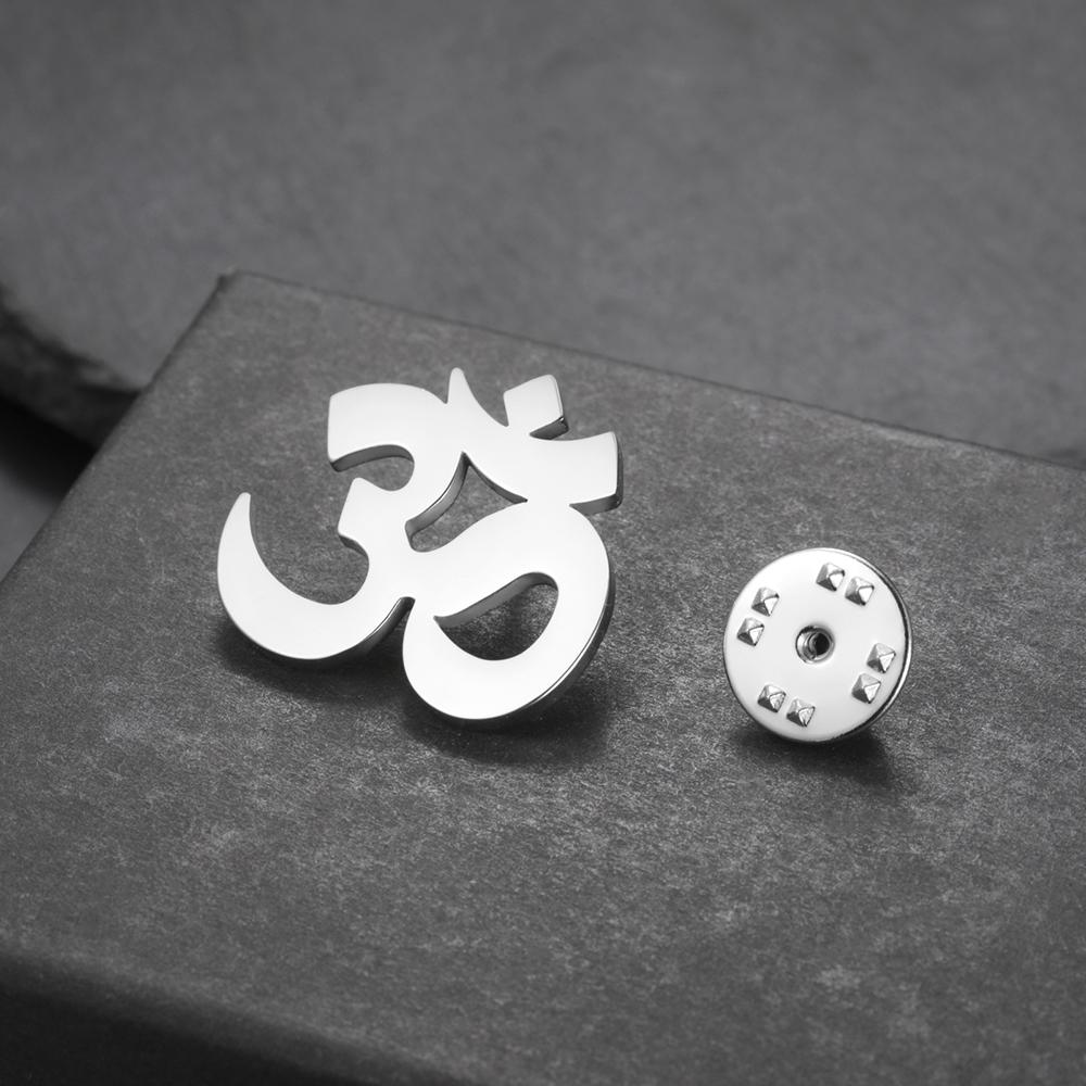 Dawapara Sanskrit Symbol Om Aum Ohm Brosch Yoga Smycken Hinduisk Andlig Amulett Rostfritt Stål Knapphålsmärken