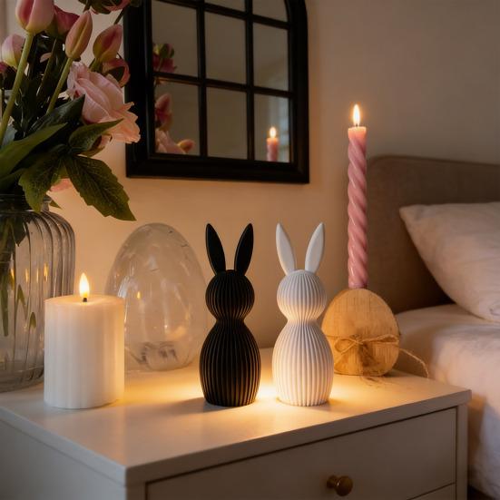 1/2Pcs Easter Bunny Figurine 3D Printed Ribbed Rabbit Statue Sculpture Home Office Holiday Party Table Centerpiece Decoration