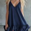 2026 Summer New European and American Women's Clothing Elegant and Casual, Solid Color V-neck Ruffle Edge Mini Skirt