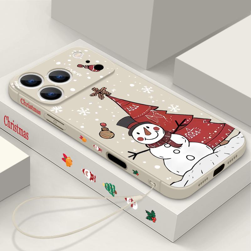 Christmas Snowman Pattern Lanyard Case For iPhone 17 15 16 Pro Max 12 13 14 Pro Max 16e Air 11 Shockproof Soft Strip Phone Cover