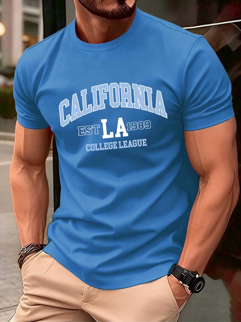 California Fondata 1889 Stampa Maglietta Uomo Moda Larga Cotone Manica Corta Girocollo Vestiti Estivi Unisex Casual Morbido Streetwear