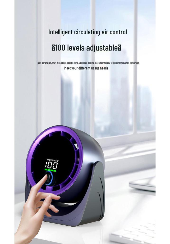 Compact USB Charging Desktop Fan with Digital Display and Wall-Mount Option