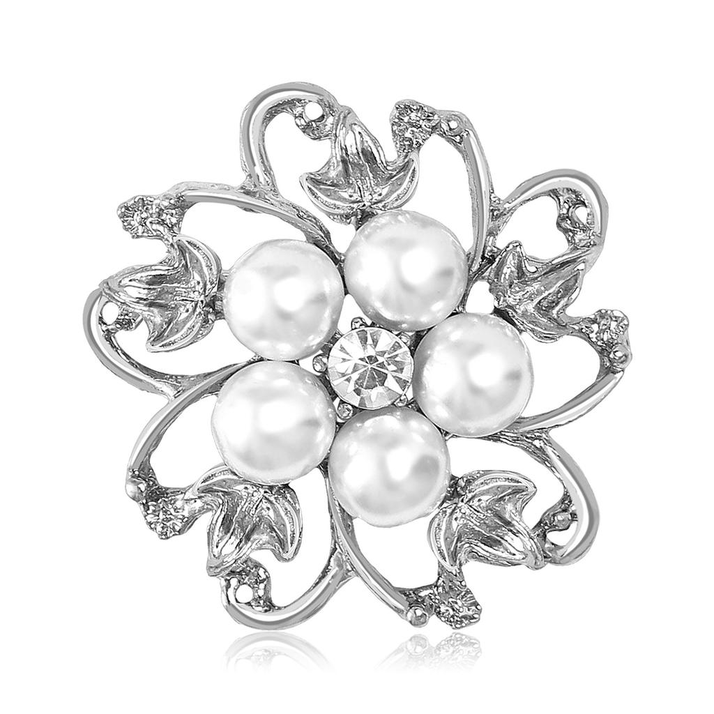 Simulation Pearl Rhinestone Brooch Women's Floral Banquet Party Suit Accessories Jewelry Birthday Gift