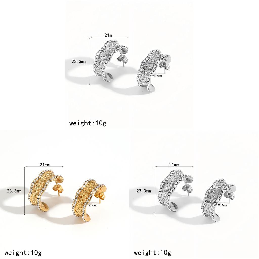 Geometrische Ohrringe aus Edelstahl mit Strass und texturiertem Design für Damen