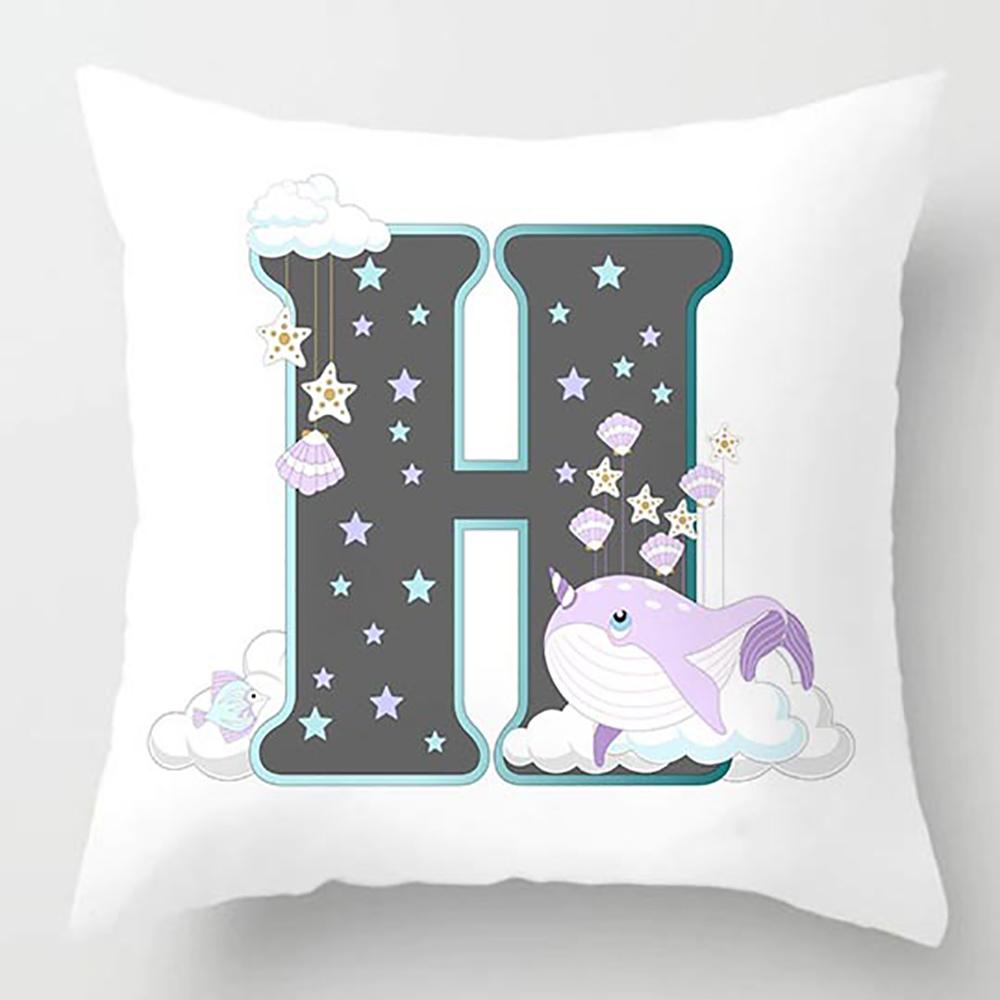 Cute Cartoon Alphabet Print Dolphin Star Pillowcase Sofa Cushion Bedside Backrest Pillow Case Baby Room Pillow Covers Decorative