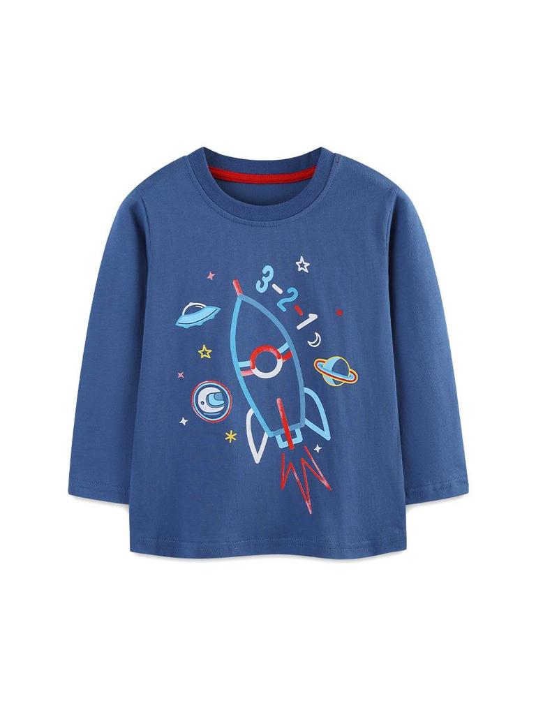 Boys' European and American Style Rocket Print Long-Sleeve T-shirt - Round Neck Pullover, Fall Collection 26.