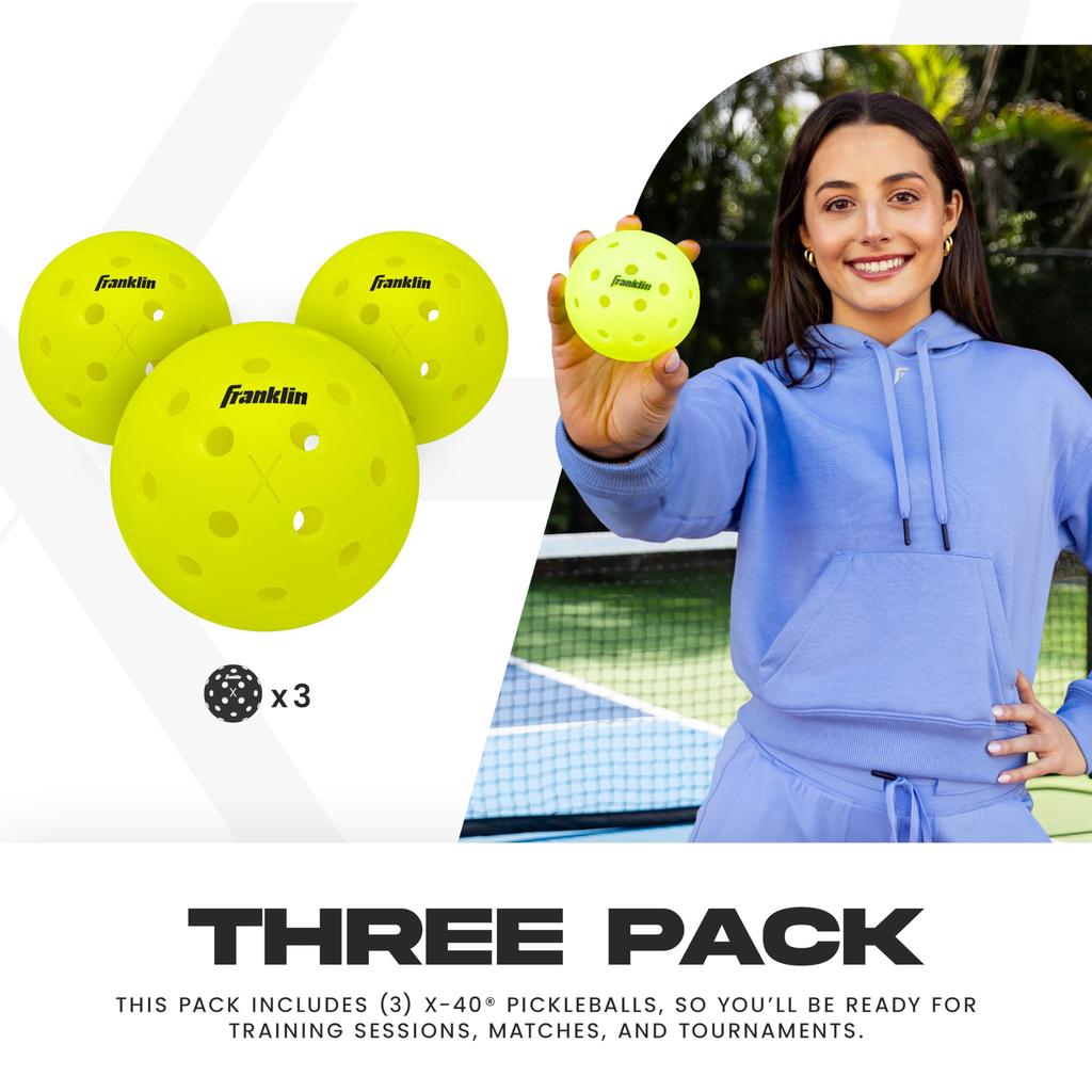 Franklin Sports X-40 Pickleball Balls, Outdoor Optic Yellow, USAPA Approved, US Open, Pack of 3 [Officially Imported from Japan]