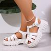 Womens Braided Open Toe Retro Chunky Platform Back Strap Roman Sandals with Adjustable Buckle Closure and Thick Sole