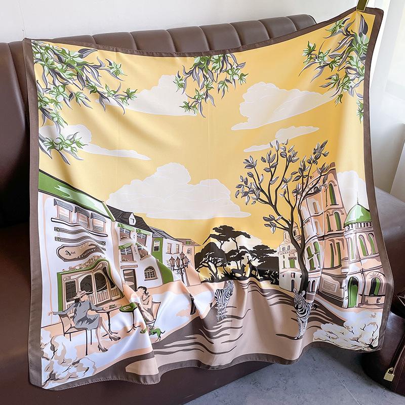 Luxury Brand Square Scarf For Women Design Shawl Wrap 90cm Print Twill Silk Women Hijab Female Foulard Headband Bandana