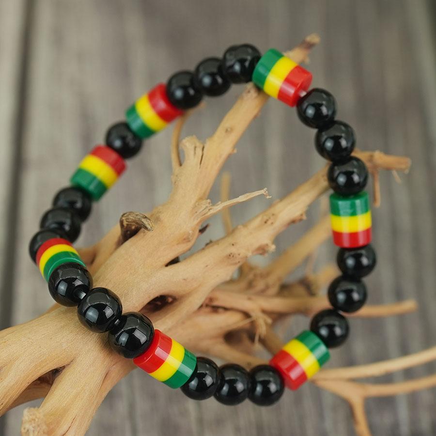 New Handmade National Flag Color Strand Bracelet Men Women 8mm Obsidian Stone Braclet Meditation Healing Braslet Leisure Jewelry