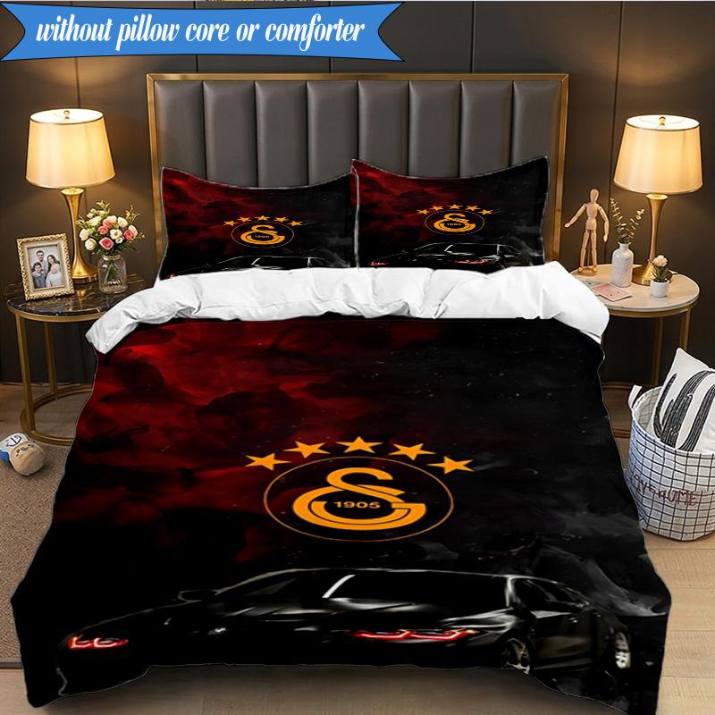 3PCS Galatasaray Football Club Crest Bedding Set 2D Printing (Includes 1 Duvet Cover + 2 Pillowcases Coreless), Bedroom decor,Fan gift