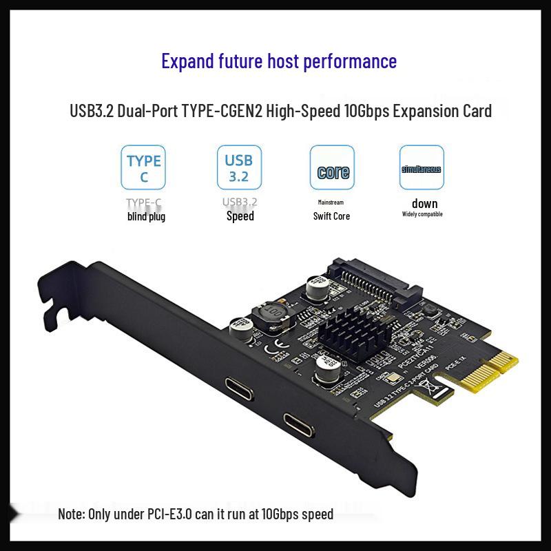 USB 3.2 Gen 2 Dual Type-C Expansion Card with ASMedia ASM3142, 10Gbps