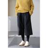Four Seasons Retro Black Pure Cotton Elastic Waist Loose Casual Canvas Trousers
