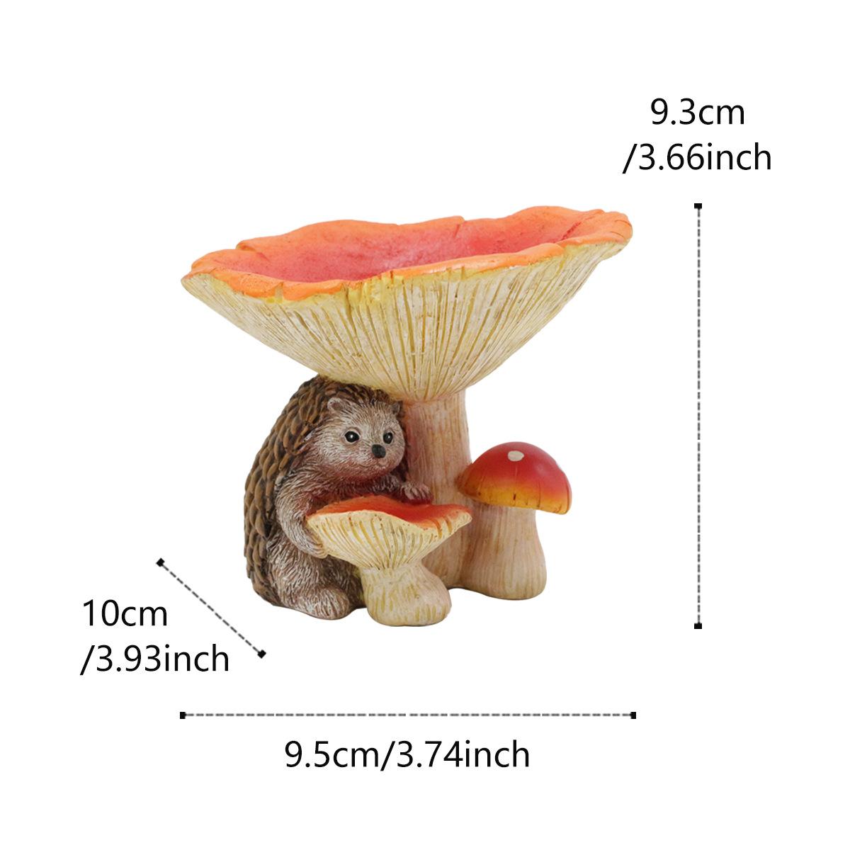 Hedgehog mushroom bird feeder, resin, realistic mushroom hedgehog feeding trough, outdoor, garden courtyard, lawn decoration