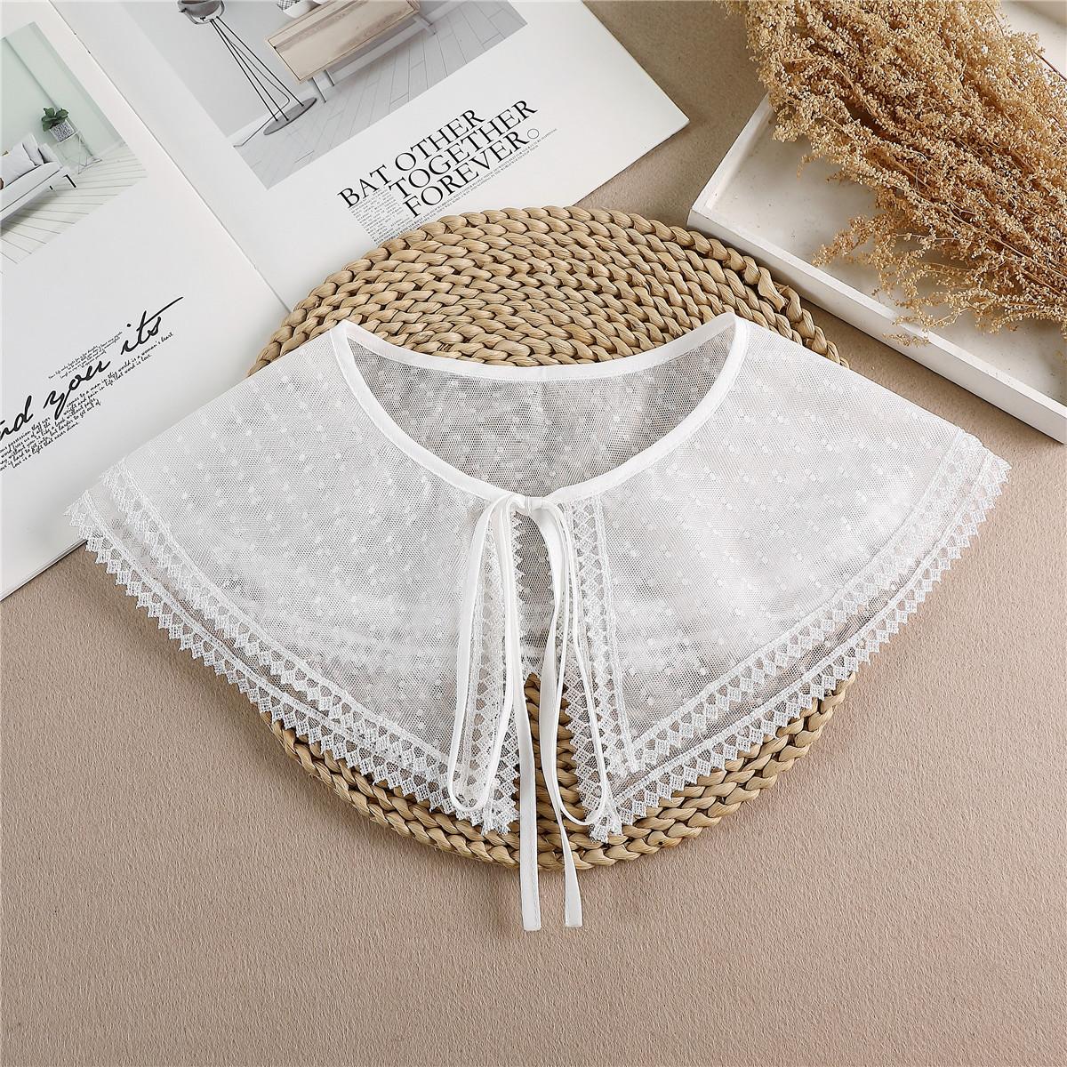 

Linbaiway Lace Chiffon Doll Fake Collar Ladies Shawl Wrap Removable Detachable Embroidered False Collar Clothes Accessory