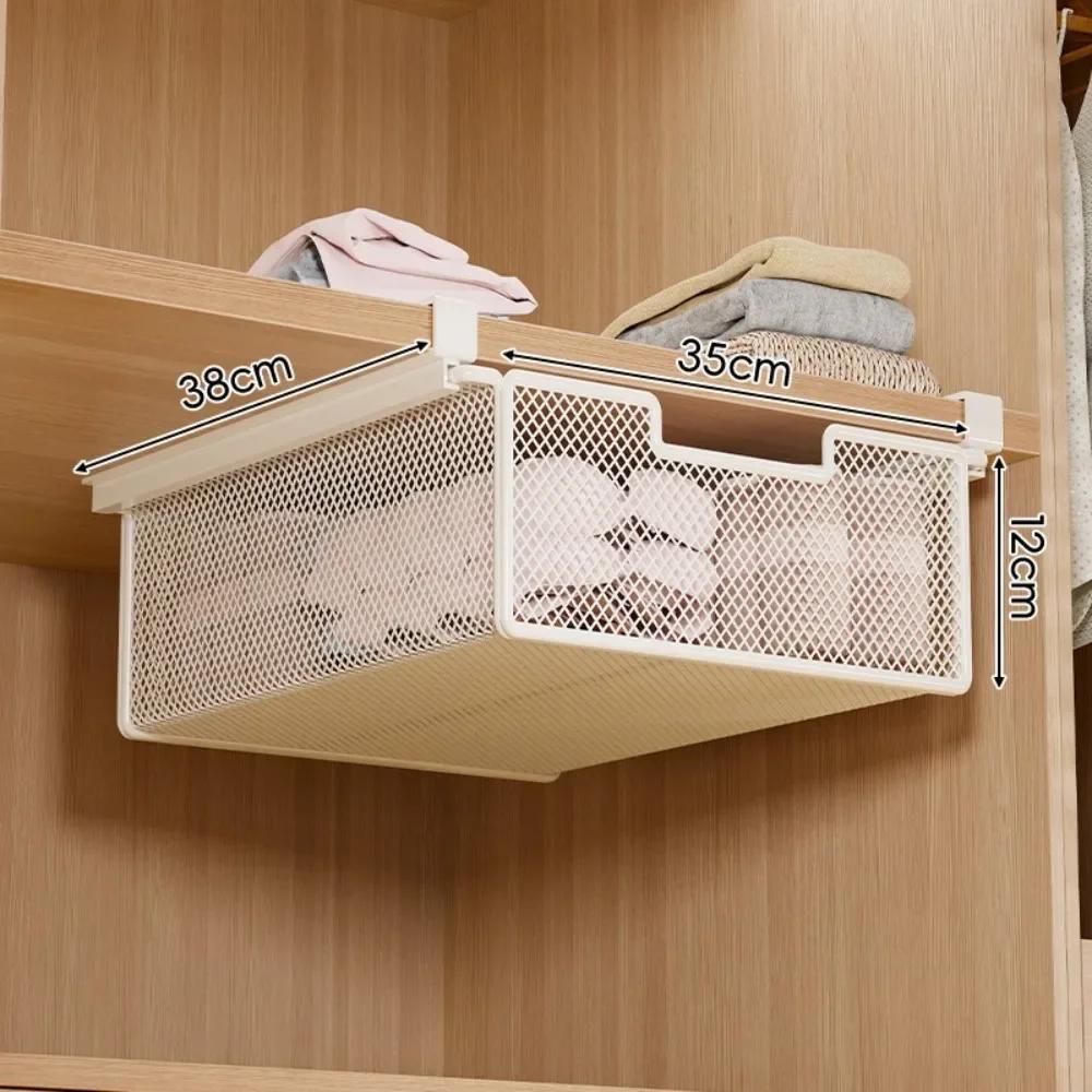 Large Capacity Underwear Storage Basket Under Shelf Under Cabinet Wardrobe Organizer Basket Design Pure Color
