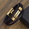 Gold Plated Stainless Steel Great Wall Patterned Leather Bracelet, Personalized Punk Magnetic Buckle, Multi-layer Leather Bracelet for Men