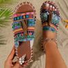 Bohemian flat slippers women's 2025 summer new European and American tassel beach sandals foreign trade large size