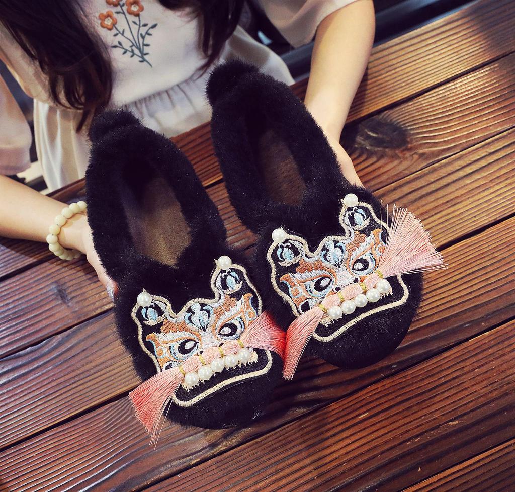 Tiggo 2025 Kadın Retro İşlemeli Kaplan Başı Pamuklu Ayakkabılar