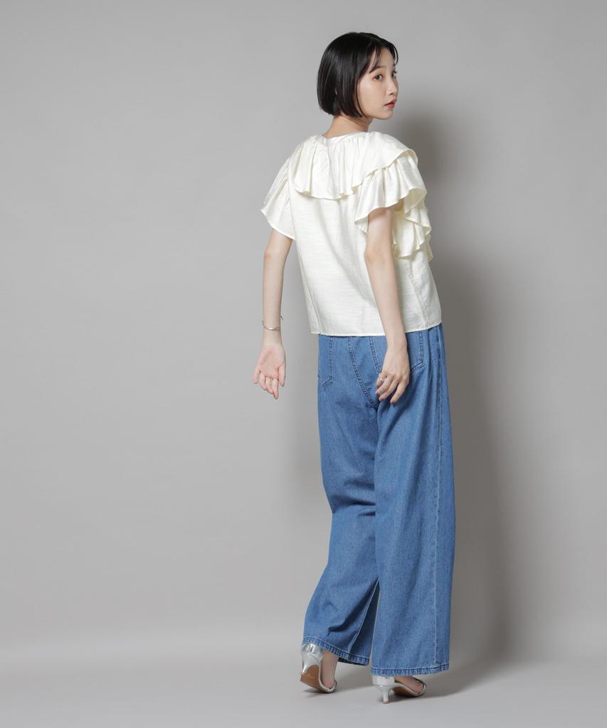 Nano Universe Frill Detail Front Size F Women's Lace-Up Blouse, Ivory, 037, 673-5221307