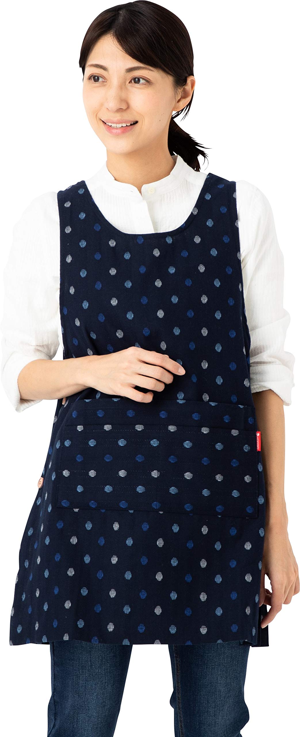 

Watanosato apron and white polka Kurume-woven double-pocket (blue dots)