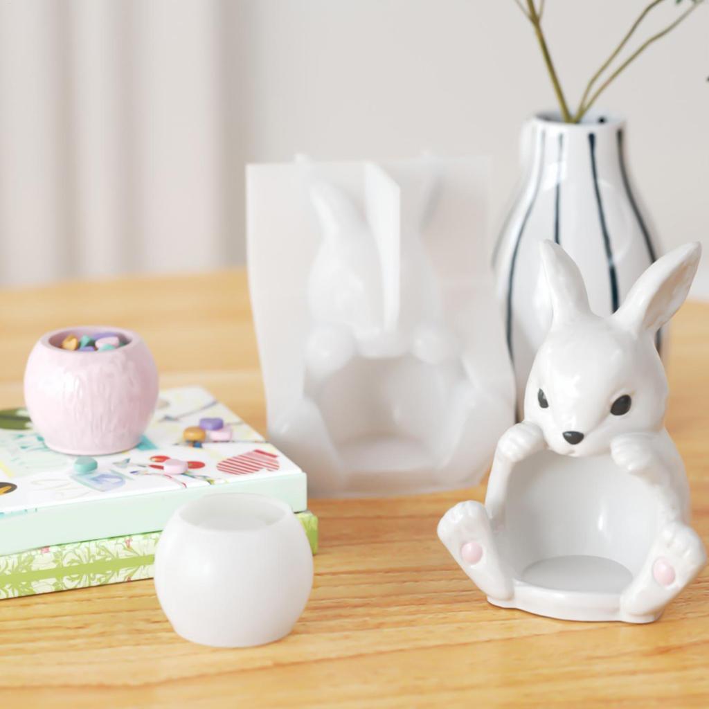 Candle Holder Mold Bunny Theme Easy Release Mould Easter Candle Holder Silicone Mold for Plaster Epoxy Resin Soap Chocolate