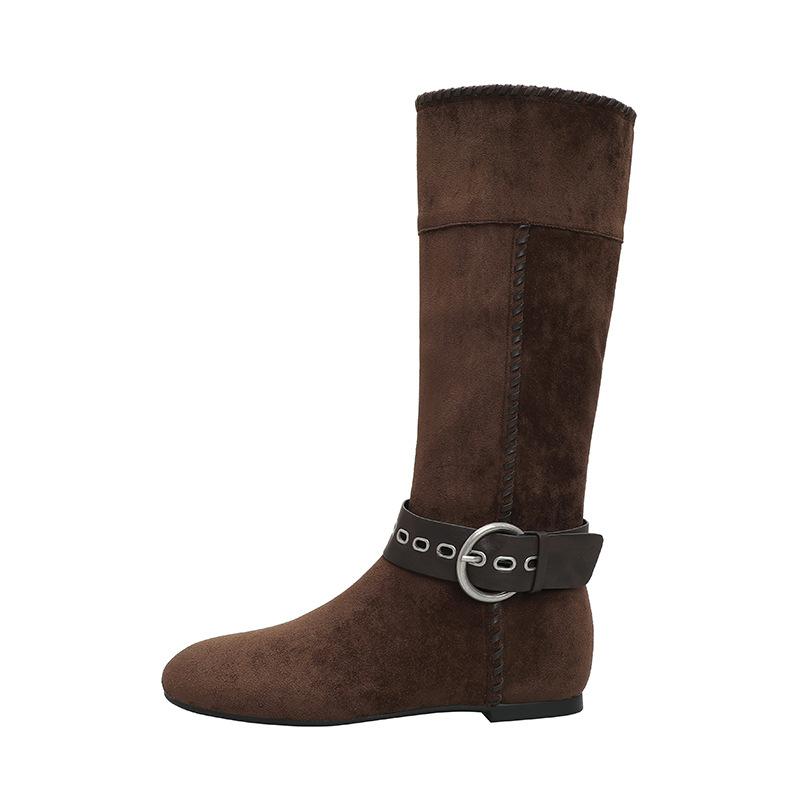 Retro-style Over-the-knee Boots with Buckle Reversible Design Round Toe Slouch Boots with Hidden Heel Lift 39 темно-коричневого 6180₽