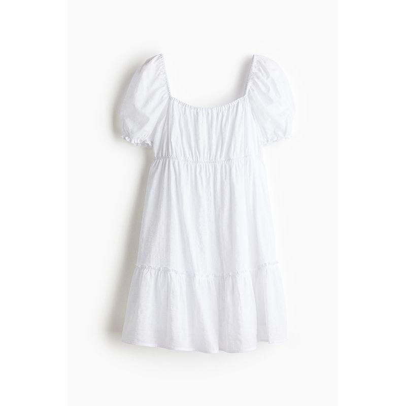 

HM Women s Clothing Dress 2025 Autumn New Arrival Square Collar Puff Sleeve Sleeve French Frill Short Dress 1275848 White 175/116(XL)