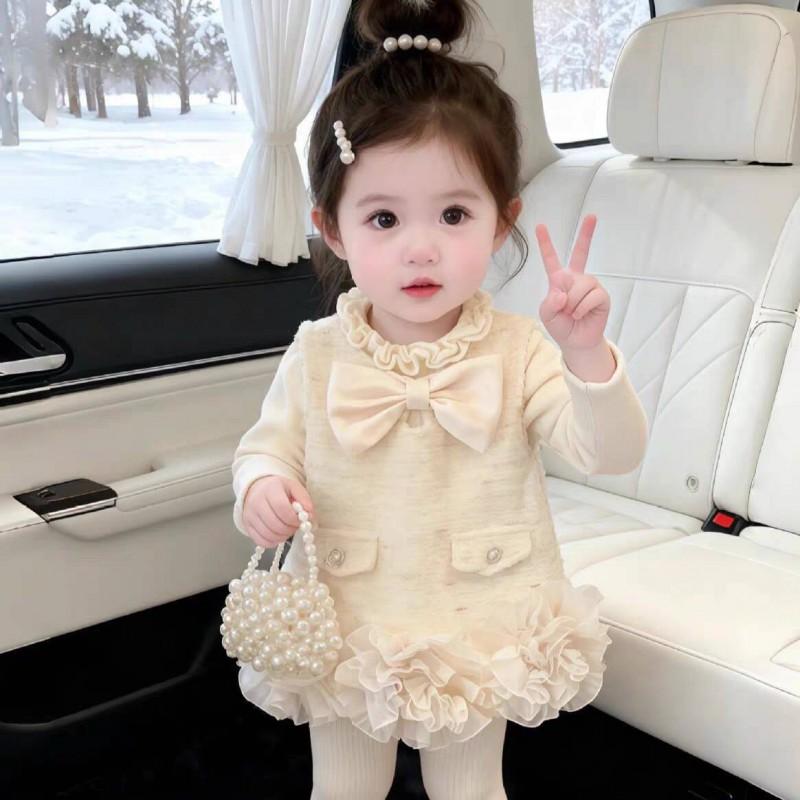 Girls Winter Fall Fleece Lined Dress Toddler Baby Princess Party Birthday Outfit