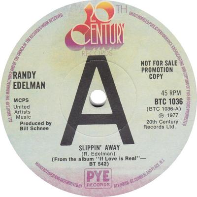 7inch Record RANDY EDELMAN - Slippin' Away BTC1036PROMO 20th Century Re 1977 UK Rock Used
