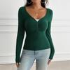 Top Y2K Autunnali e Invernali da Donna Blusa Slim a Maniche Lunghe con Bottoni e Scollo a V