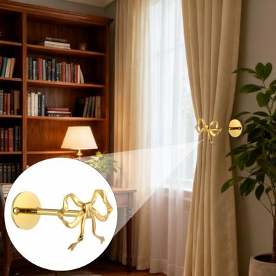 2Pcs Metal Bow Curtain Holdbacks Wall Mounted Rust Proof Curtain Holders Heavy Duty Golden Curtain Tiebacks for Living Room Bedroom