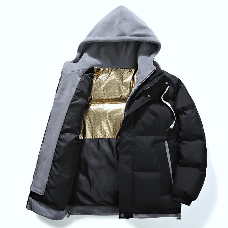 Autumn and Winter New Cotton-padded Men's Thickened Warm Hooded Casual Men's Cotton-padded Jacket Fake Two Trendy Brand Jackets Men