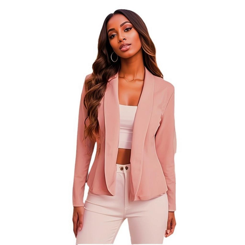 Solid Color Cropped Blazer for Women, European & American Style Casual Professional Office Lady Outerwear, Fashion Elegant Work Blazer