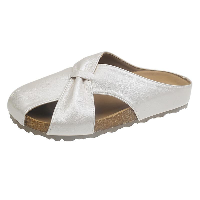 Baotou Half Slippers Women's Fashion New Summer Soft Leather Flat Bottom Soft Sole Temperament One Foot Cool Slippers Women's Shoes