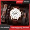 5-Piece Men's Watch Set: Stylish Fake Three-Eye Quartz Watch with Beaded Woven Bracelet
