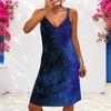 Women Plus Size V Neck Double Straps Sleeveless Black White Printed Curved Hem Mini Dress