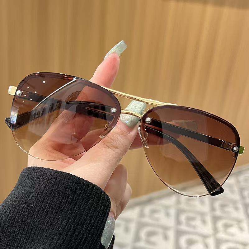 New Fashion Metal Half Frame Women'S Outdoor Sunglasses Classic Double Beam Glasses