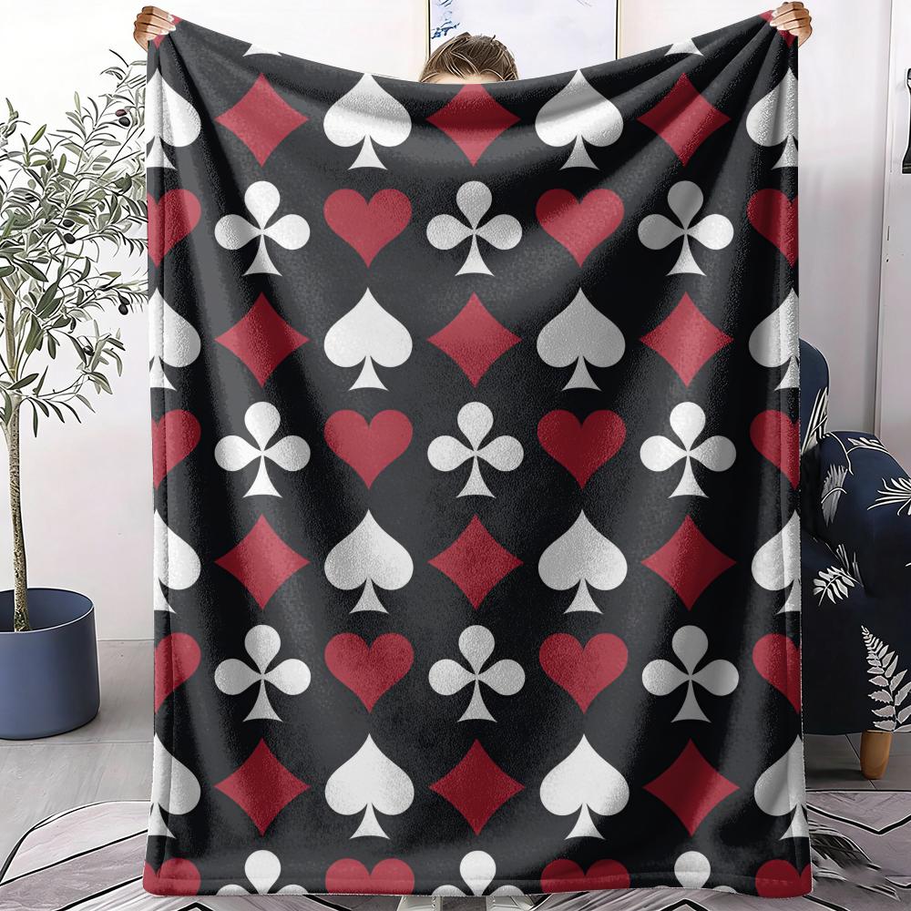 Playing Card Patterns Throw Soft Flannel Throw Blanket Lightweight Cooling Summer Ac Nap Blanket For Sofa Bed Couch Travel