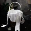 Romance Wedding Ceremony Flower Basket Flower Girl Basket with Satined Wrapped Easy Hold Handle Flower Holder for Bride