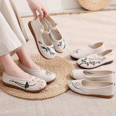 Fashion Spring Summer Old Beijing Cloth Shoes Cotton Flats Chinese Ethnic Embroidered Women's Loafers Casual Single Shoes Zapatos Mujer