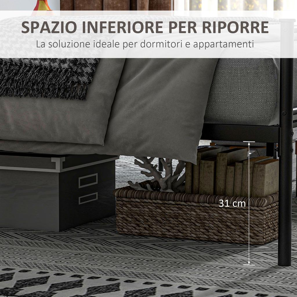 Double Bed Frame in Steel 160x200cm with Slats, Headboard and Footboard - Black