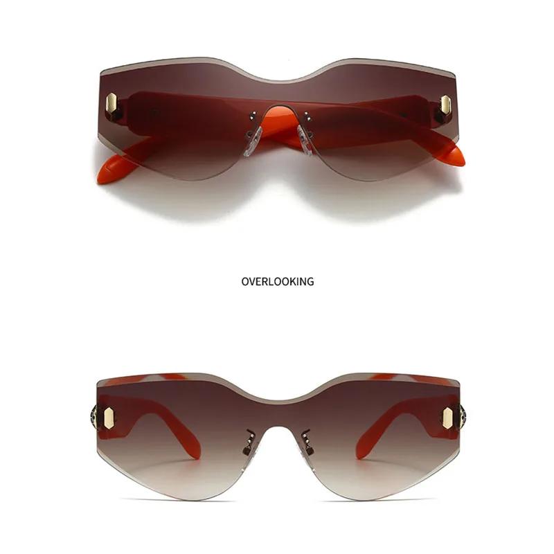 Vintage  Rimless Oversized Sunglasses Women For Men Luxury Brand Design Sun Glasses Punk Popular Rivet Irregular Shades Uv400