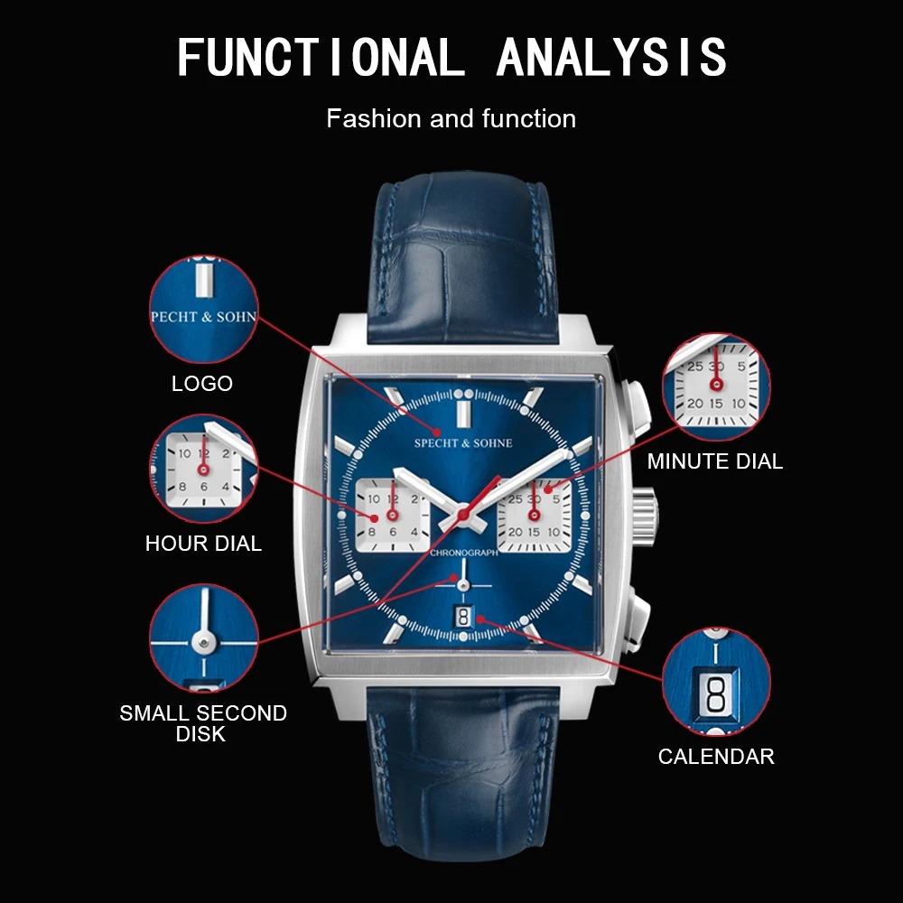 Neue Relogio Masculino Specht&Sohne 39MM Quadratische Uhr Quarz-Armbanduhren Montre Homme Stahl 30 Wasserdicht