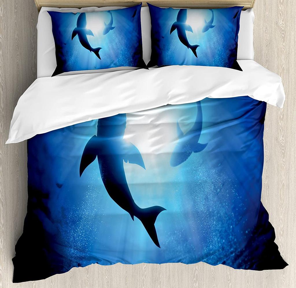 Shark Bedding Set For Bedroom Bed Home Inhabitants Of Ocean Sharks Whales Dolphins Octopus Duvet Cover Quilt Cover Pillowcase